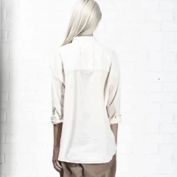 Free People One Teaspoon Button Down Shirt Crinkle Gauze Poplin Cotton White - Picture 16 of 16
